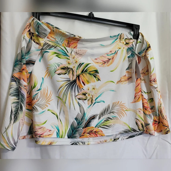 NWT Jantzen Side Slit White Tropical Print Swim Overskirt, Size 28W - Picture 1 of 9